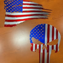 CNC Plasma Cut American Flag & Punisher Skull Set – Powder-Coated Steel Patriotic Wall Art